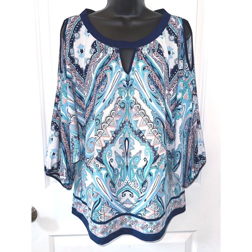 Eci blue paisley print Tunic Shirt Blouse